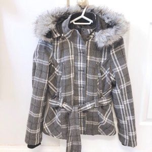 LIKE NEW Winter Parka Jacket Grey Checkered